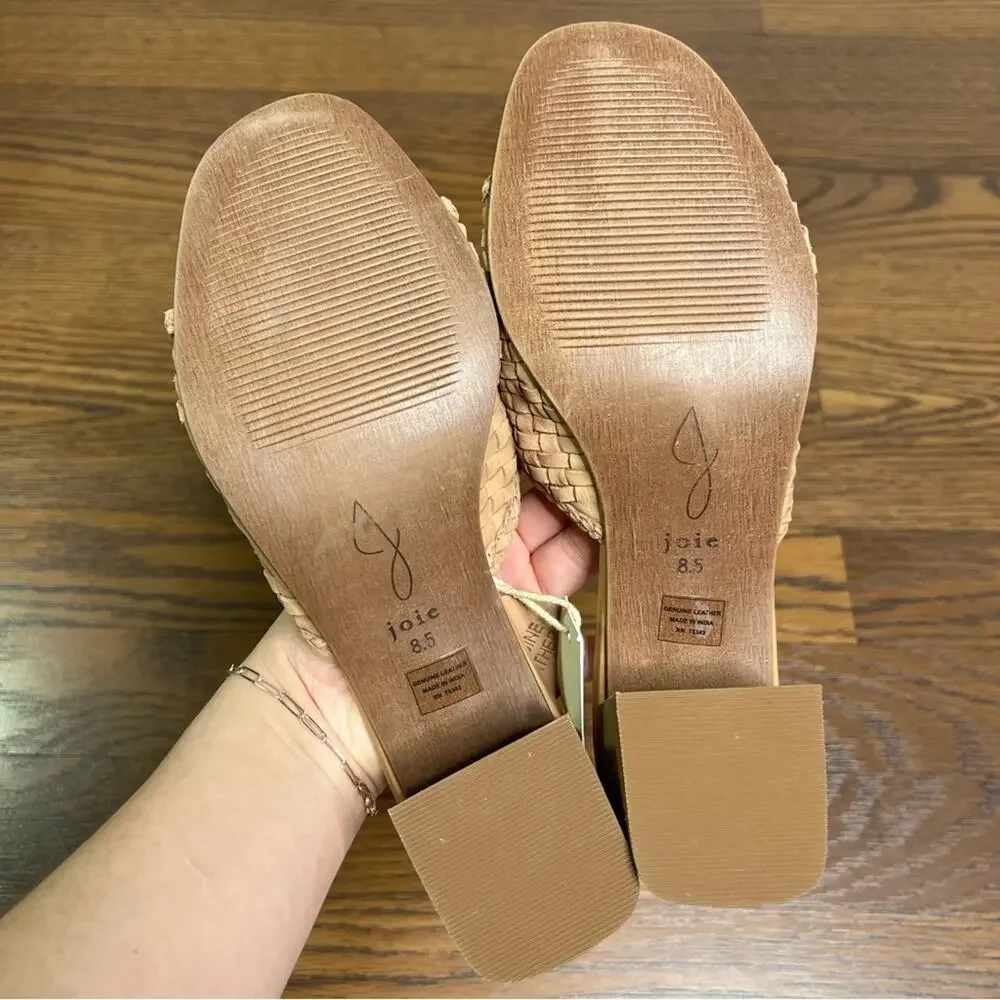 Joie woven tan block heel sandals made of genuine leather size 8.5